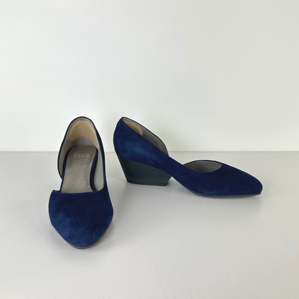 Eileen Fisher Hilly D'Orsay Pump Women's 7 Navy Blue Suede Shoes Slip On Heels